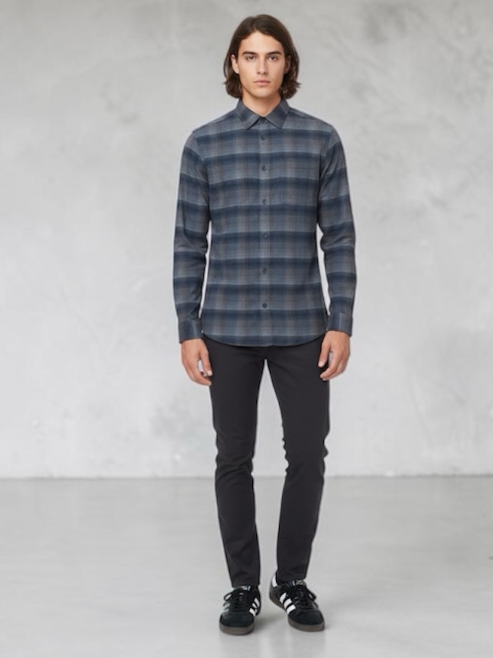Lululemon Masons Peak Flannel Blue Gray Plaid Button Down Shirt Mens Sz M Slim